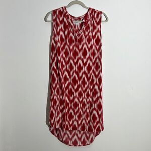 Liz Claiborne Red White Abstract Pattern Sleeveless High Low Dress
